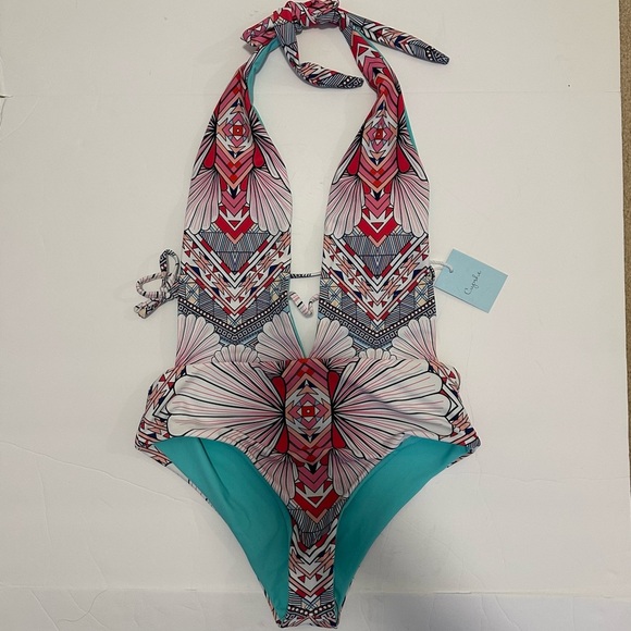 CUPSHE Women's One Piece Swimsuit Size Small Plunge Neck Tie Bathing Suit NWT - Picture 3 of 6